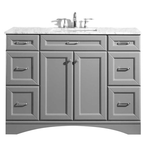 Image of Naples 48" Vanity in Grey with Carrara White Marble Countertop Without Mirror