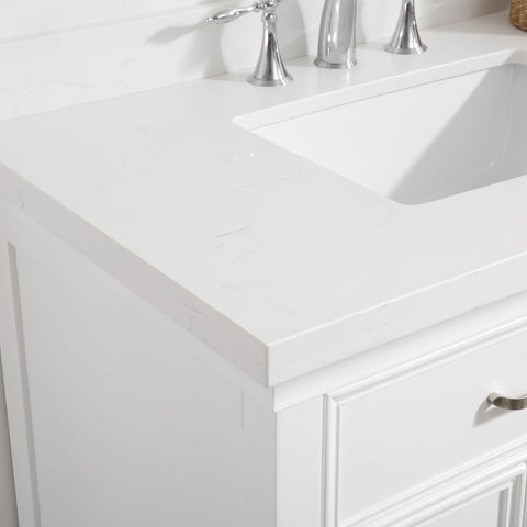 Image of Charlotte 36" Vanity in White with Carrara Quartz Stone Top Without Mirror