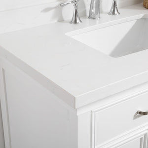 Charlotte 36" Vanity in White with Carrara Quartz Stone Top Without Mirror