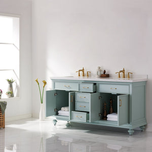 Charlotte 72" Vanity in Finnish Green with Carrara White Composite Stone Countertop Without Mirror