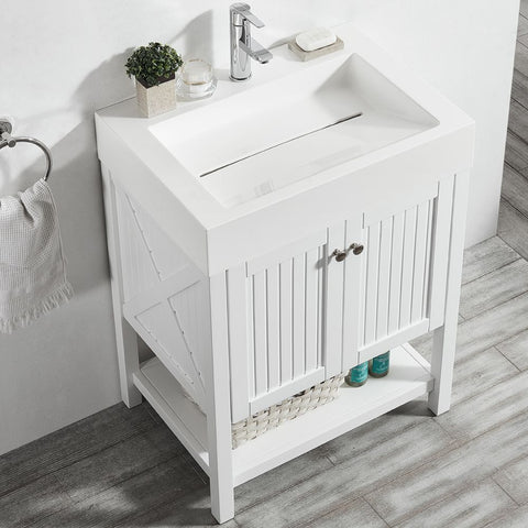 Image of Pavia 28” Single Vanity in White with Acrylic under-mount Sink Without Mirror