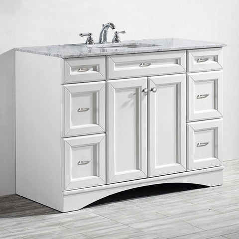 Image of Naples 48" Vanity in White with Carrara White Marble Countertop Without Mirror