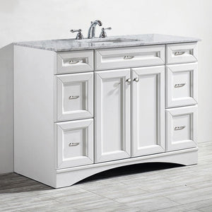 Naples 48" Vanity in White with Carrara White Marble Countertop Without Mirror