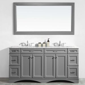 Naples 72" Vanity in Grey with Carrara White Marble Countertop With Mirror