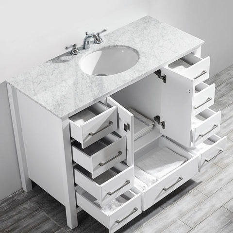 Image of Gela 48" Single Vanity in White  with Carrara White Marble Countertop Without Mirror