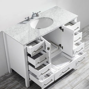 Gela 48" Single Vanity in White  with Carrara White Marble Countertop Without Mirror