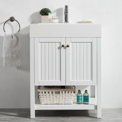 Image of Pavia 28” Single Vanity in White with Acrylic under-mount Sink Without Mirror