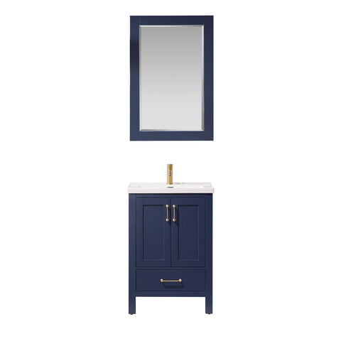 Image of Gela 24" Vanity in Royal Blue with White Drop-In Ceramic Basin With Mirror