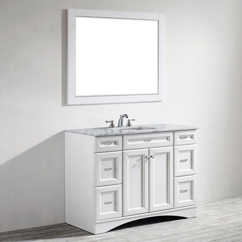 Image of Naples 48" Vanity in White with Carrara White Marble Countertop With Mirror