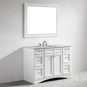 Naples 48" Vanity in White with Carrara White Marble Countertop With Mirror