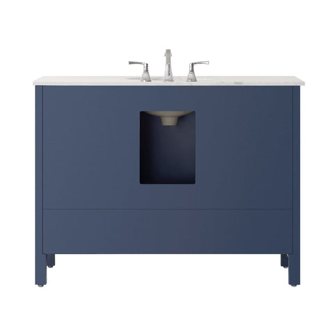 Image of Gela 48" Single Vanity in Royal Blue with Carrara White Marble Countertop Without Mirror