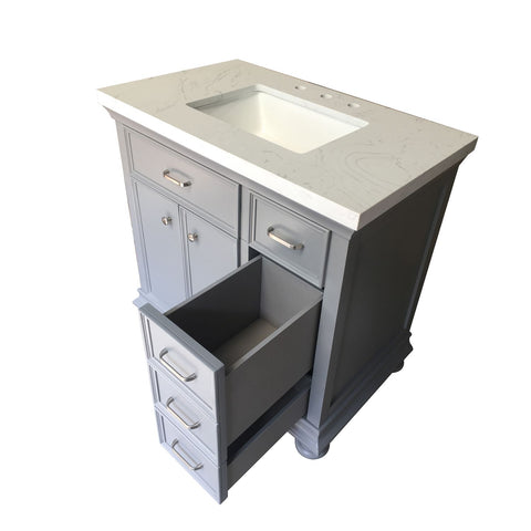 Image of Charlotte 36" Vanity in Grey with Carrara Quartz Stone Top Without Mirror