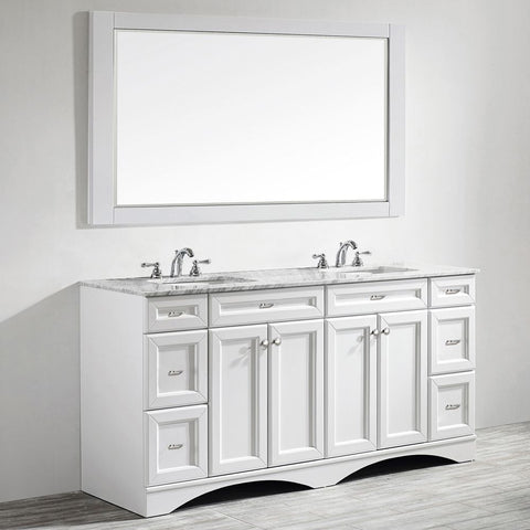 Image of Naples 72" Vanity in White with Carrara White Marble Countertop With Mirror