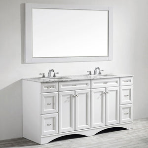 Naples 72" Vanity in White with Carrara White Marble Countertop With Mirror