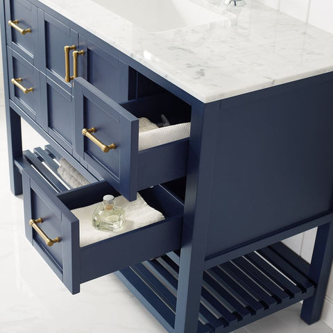 Image of Florence 48" Vanity in Royal Blue with Carrara White Marble Countertop Without Mirror