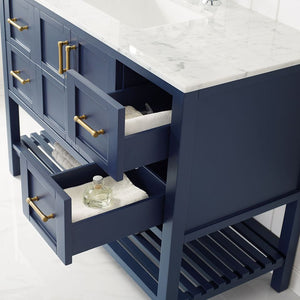 Florence 48" Vanity in Royal Blue with Carrara White Marble Countertop Without Mirror