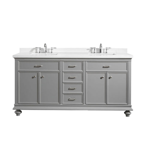 Image of Charlotte 72" Double Vanity in Grey with Carrara Quartz Stone Top Without Mirror