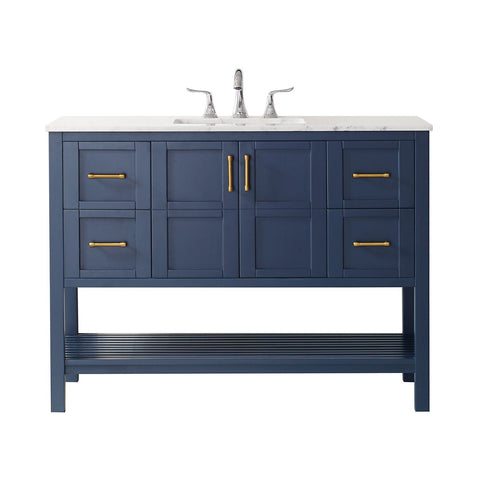 Image of Florence 48" Vanity in Royal Blue with Carrara White Marble Countertop Without Mirror