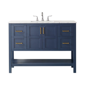 Florence 48" Vanity in Royal Blue with Carrara White Marble Countertop Without Mirror