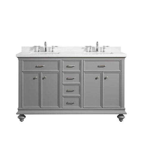 Image of Charlotte 60" Double Vanity in Grey with Carrara Quartz Stone Top  Without Mirror