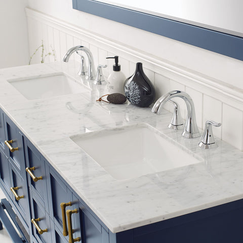 Image of Florence 72" Vanity in Royal Blue with Carrara White Marble Countertop With Mirror