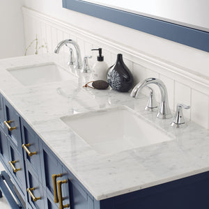 Florence 72" Vanity in Royal Blue with Carrara White Marble Countertop With Mirror