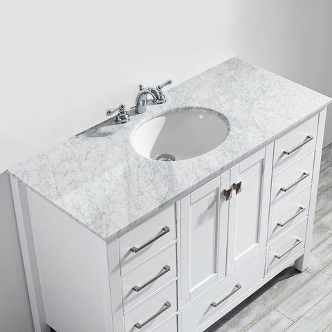 Image of Gela 48" Single Vanity in White  with Carrara White Marble Countertop Without Mirror