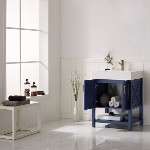 Image of Pavia 28” Single Vanity in Royal Blue with Acrylic under-mount Sink Without Mirror