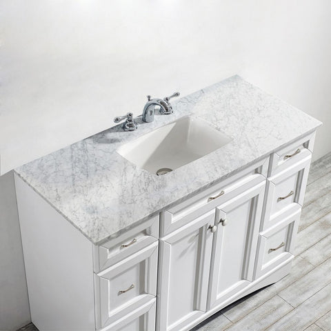 Image of Naples 48" Vanity in White with Carrara White Marble Countertop Without Mirror