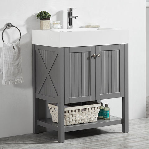 Image of Pavia 28” Single Vanity in Grey with Acrylic under-mount Sink Without Mirror