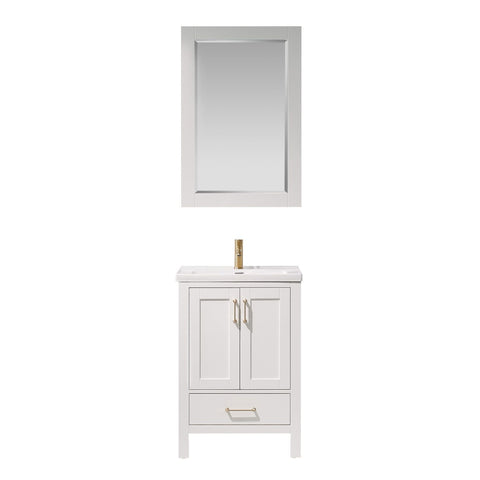 Image of Gela 24" Vanity in White with Drop-In White Ceramic Basin With Mirror