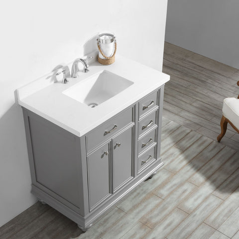 Image of Charlotte 36" Vanity in Grey with Carrara Quartz Stone Top Without Mirror