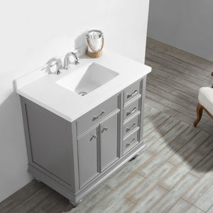 Charlotte 36" Vanity in Grey with Carrara Quartz Stone Top Without Mirror