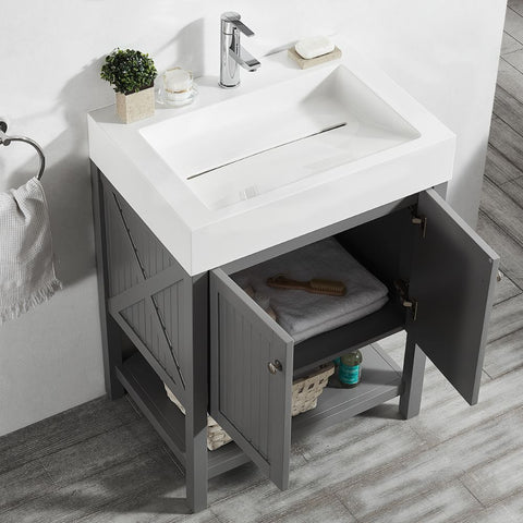 Image of Pavia 28” Single Vanity in Grey with Acrylic under-mount Sink Without Mirror