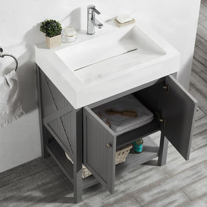 Pavia 28” Single Vanity in Grey with Acrylic under-mount Sink Without Mirror