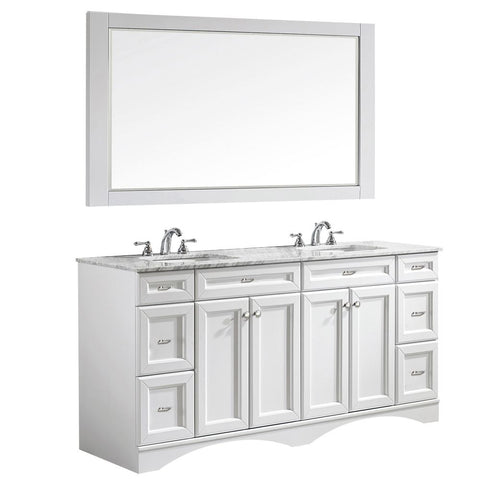 Image of Naples 72" Vanity in White with Carrara White Marble Countertop With Mirror