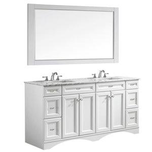 Naples 72" Vanity in White with Carrara White Marble Countertop With Mirror