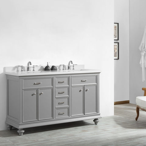 Image of Charlotte 60" Double Vanity in Grey with Carrara Quartz Stone Top  Without Mirror