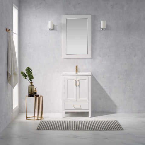 Image of Gela 24" Vanity in White with Drop-In White Ceramic Basin With Mirror