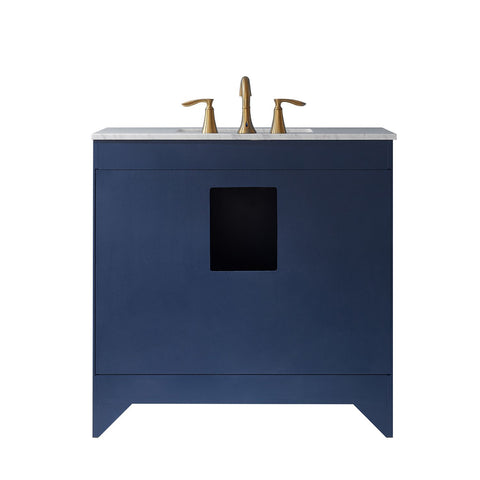 Image of Naples 36" Vanity in Royal Blue with Carrara White Marble Countertop With Mirror