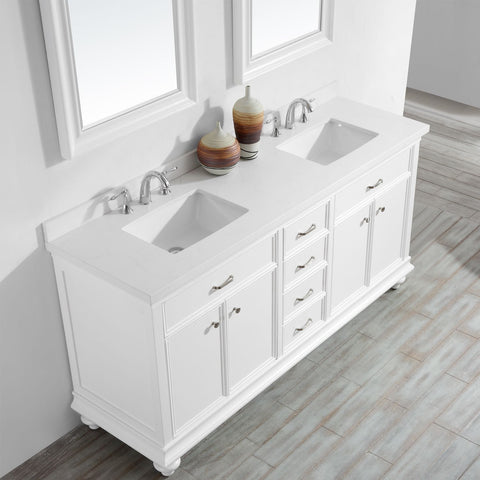 Image of Charlotte 72" Double Vanity in White with Carrara Quartz Stone Top With Mirror