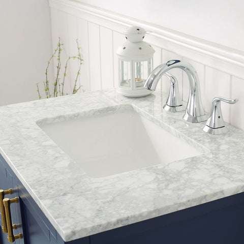 Image of Florence 30" Vanity in Royal Blue with Carrara White Marble Countertop Without Mirror