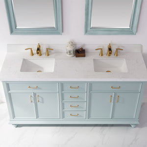 Charlotte 72" Vanity in Finnish Green with Carrara White Composite Stone Countertop With Mirror