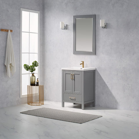 Image of Gela 24" Vanity in Grey with White Drop-In Ceramic Basin With Mirror