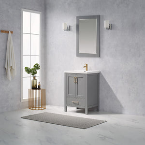 Gela 24" Vanity in Grey with White Drop-In Ceramic Basin With Mirror