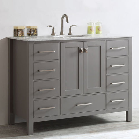 Image of Gela 48" Single Vanity in Grey with Carrara White Marble Countertop Without Mirror