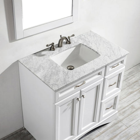 Image of Naples 36" Vanity in White with Carrara White Marble Countertop With Mirror