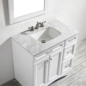 Naples 36" Vanity in White with Carrara White Marble Countertop With Mirror