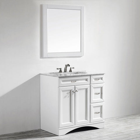 Image of Naples 36" Vanity in White with Carrara White Marble Countertop With Mirror