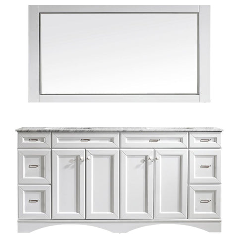 Image of Naples 72" Vanity in White with Carrara White Marble Countertop With Mirror